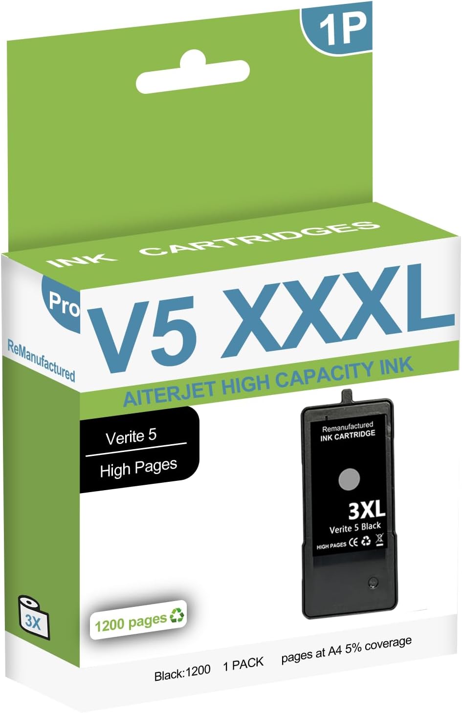 AITERJET High Premuin ReManufactured Ink Cartridge Replacement for Kodak Verite 5 XXXL for Verite 55W ECO Verite 55 Eco Verite 65XXXL Verite 55XXXL Plus (1 Black1 Pack)