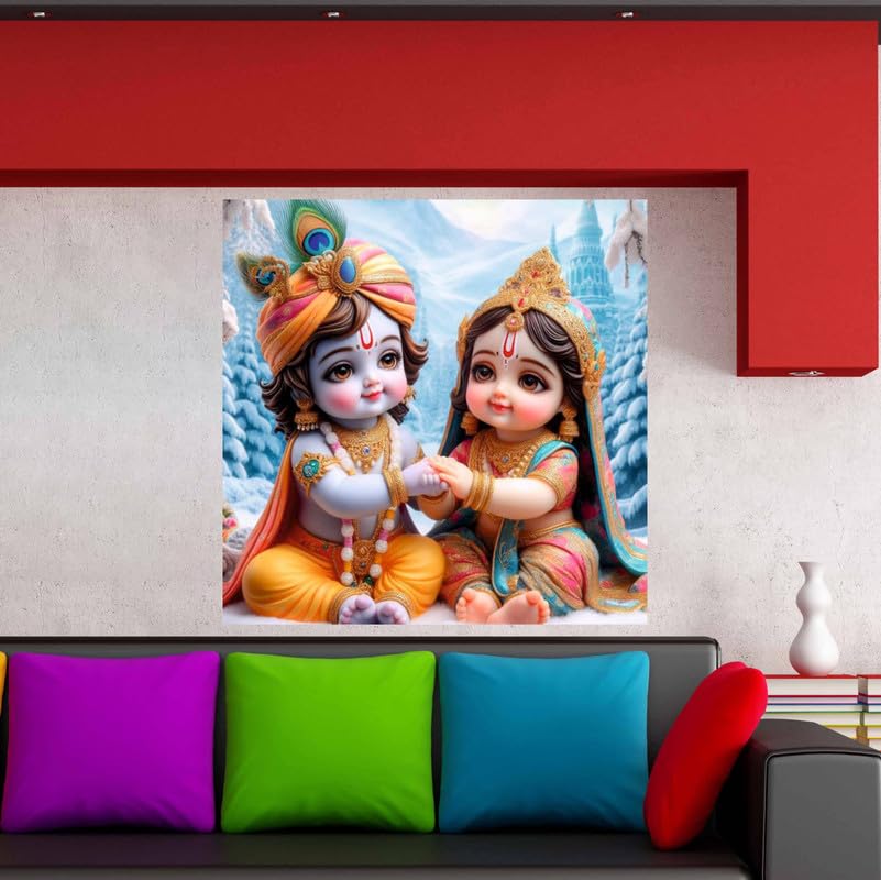 Image of British Terminal Cute little Bal Gopal Baby God Krishna| Kanha Ji | Laddu Lord Makhan Chor Painting Religious Poster for Pregnant Women for wall (matt thin vinyl,sticker,multicolor,unframed)| bj365