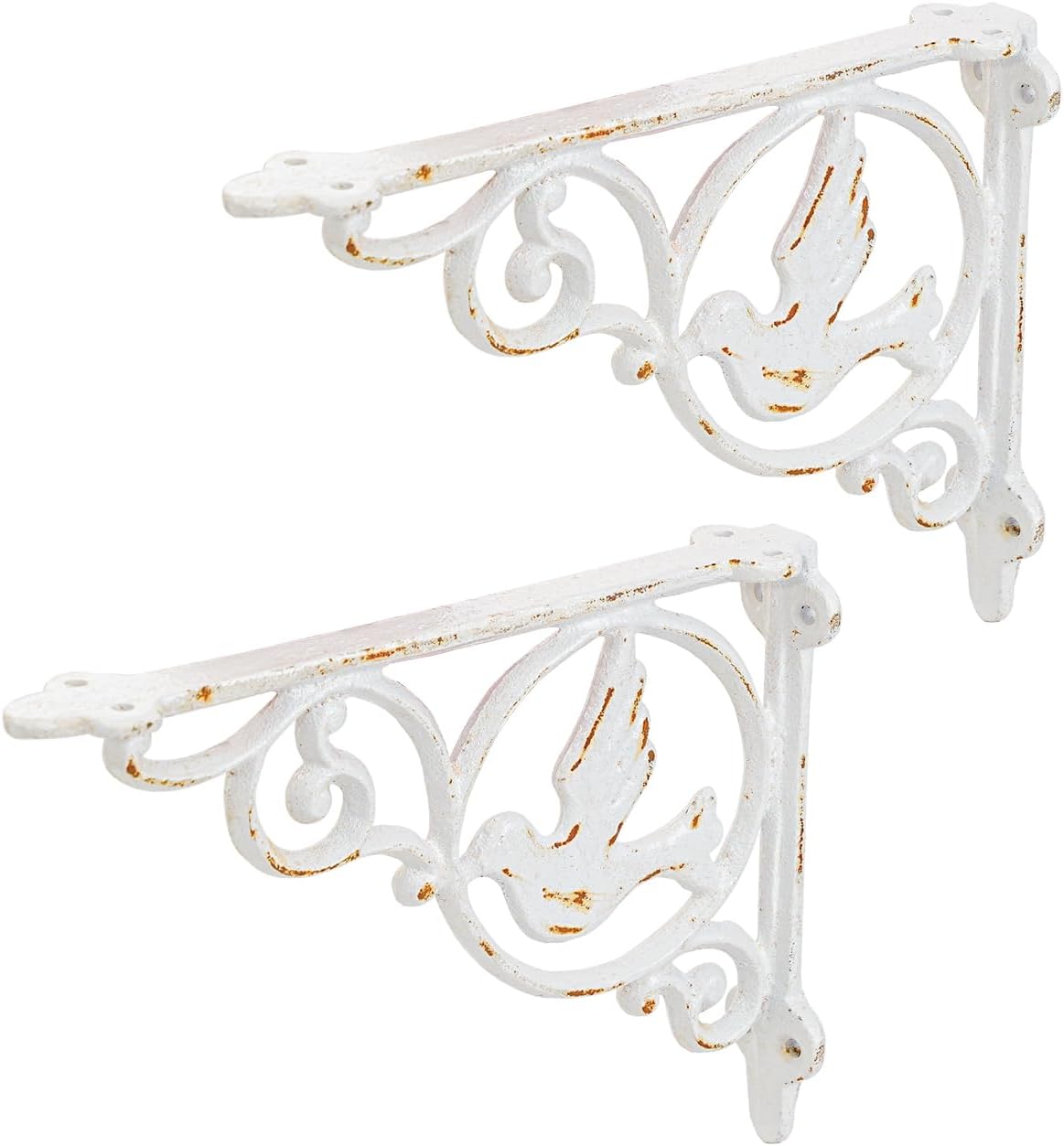 Sungmor 9.2 Inch Cast Iron Rustic White Brackets for Shelves, 2PC Vintage Metal Decorative Angle Support Doorway Bracket, Heavy Duty Victorian Shelves Corbels, Wall Mounted Floating Shelf Bracket