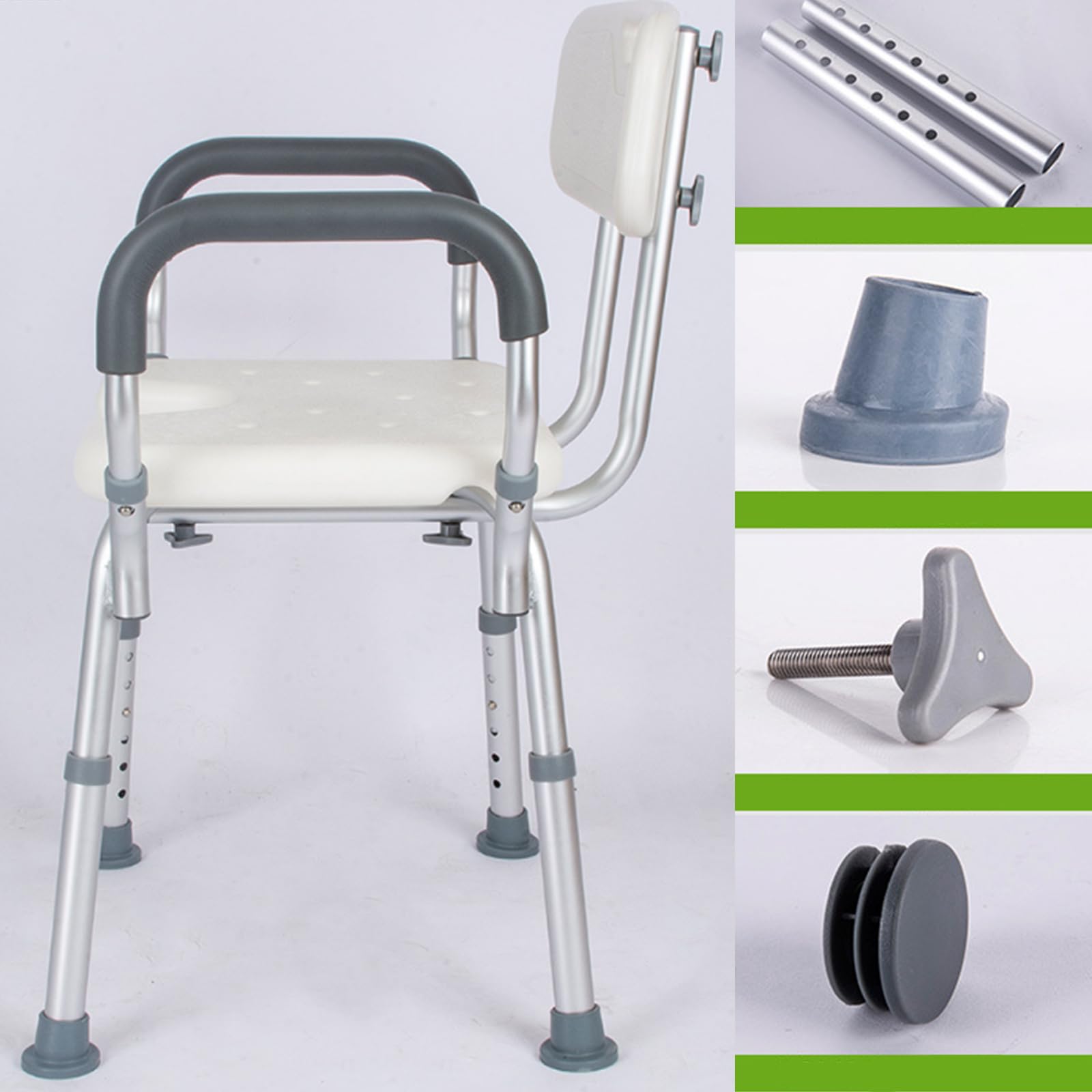 Silla Baño Ancianos Ducha,Silla Ducha con Agujero,Silla Baño Ancianos Ducha Montaje sin Herramientas,Regulable En Altura38-51cm,Blanco