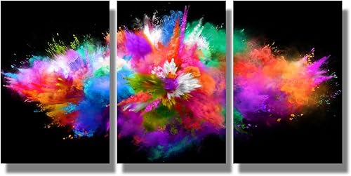LSIUHWUWI Póster de 3 piezas de arte de pared con explosión de polvo rojo, verde y azul, arte moderno para decoración de pared de sala de estar,