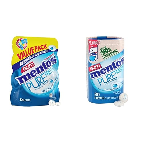 Paquete de chicles Mentos Pure Fresh sin azúcar, menta fresca, 120 bolsas resellables a granel (paquete de 1) + goma de mascar Mentos con xilitol,