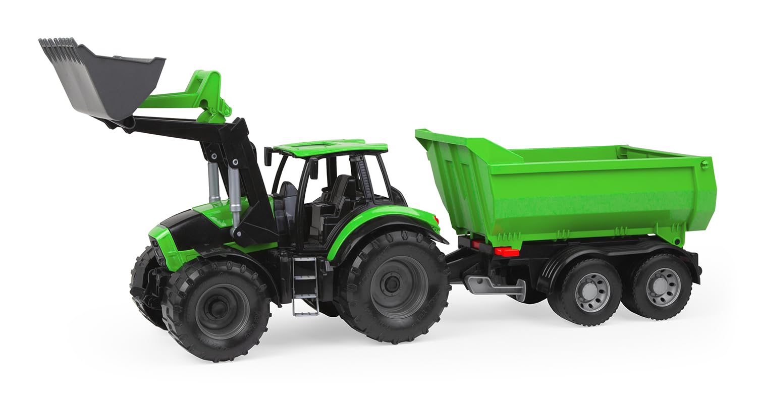 LENA - 7250 Worxx Trattore Deutz-Fahr Agroton con rimorchio – 74 cm trattore giocattolo 3+ anni, per esterni e interni, assi in acciaio, Made in Europe