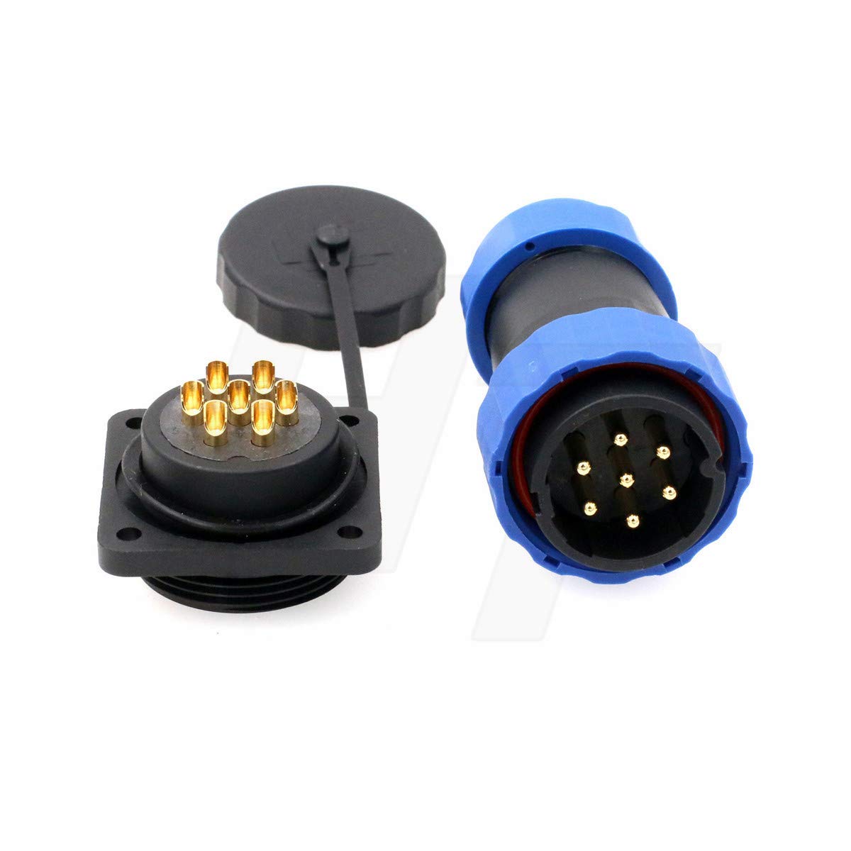 HangTon HE29 7 Pin Connector Industrial Marine Power Plastic Aviation Waterproof IP68 Outdoor Wire Plug Panel Mount Socket (7 pin 25A 380V)