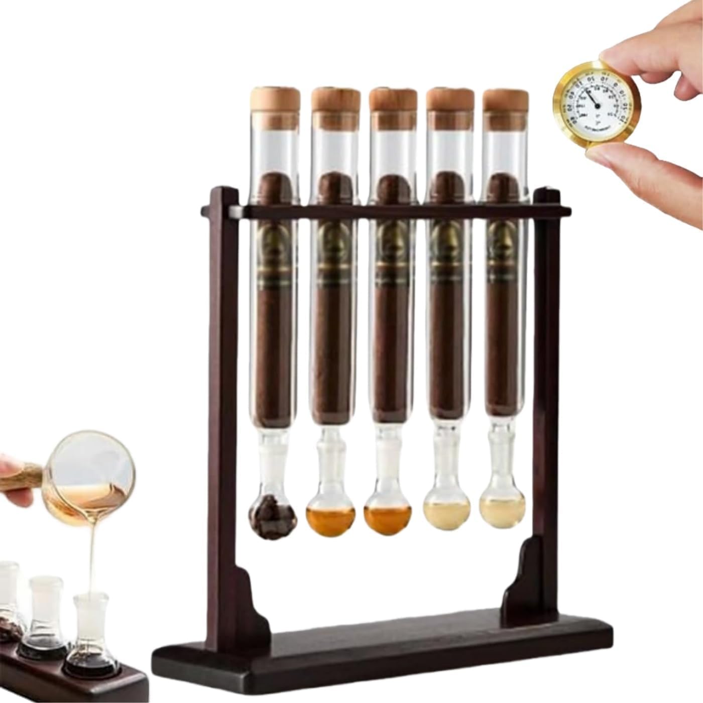 Cigar Humidifier Kit with Glass Tube, Hygrometer, and Caps - Handmade Aromatherapy Display for Cigar Lovers - Ideal for DIY Cigar Infusers