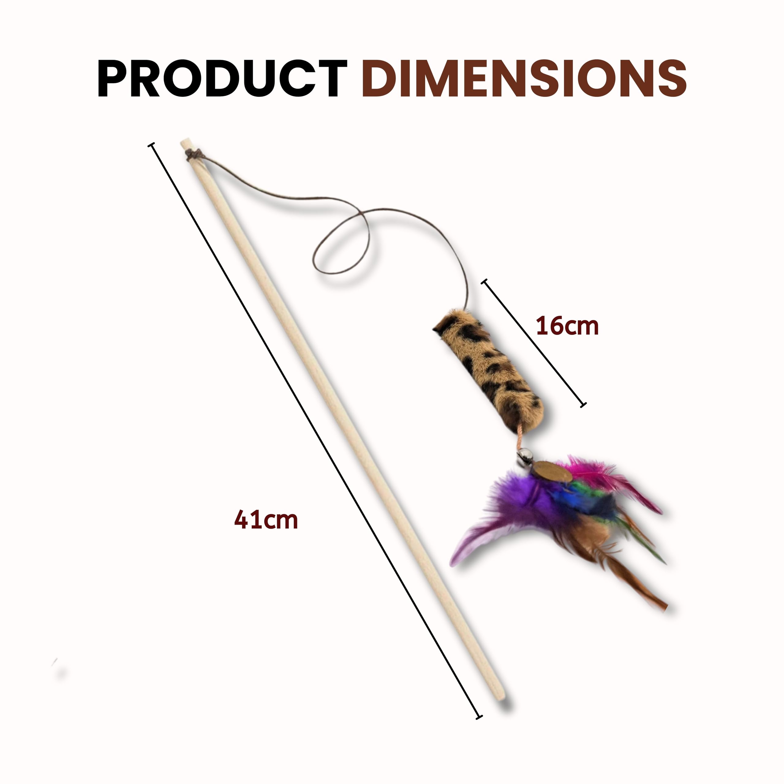 Foodie Puppies Interactive Wooden Teasing Stick with Funny Long Tassel - (Stripe Tail Teaser) | Teaser with Feather & Bell Suitable for Cats and Kittens | Indoor, Outdoor, Play & Exercise (Size: 41cm)