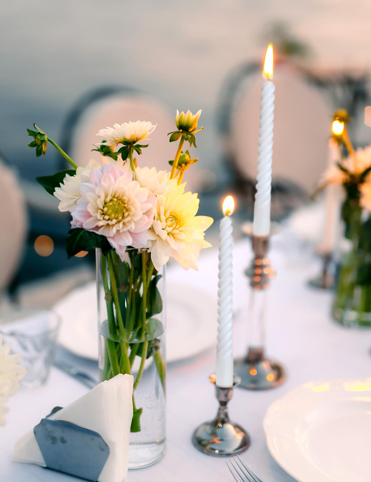Paquete de 6 velas cónicas en espiral blancas de 10 pulgadas para decoración del hogar y ceremonias religiosas, sin perfume, sin goteo, para bodas, cenas, vacaciones, decoración de eventos formales