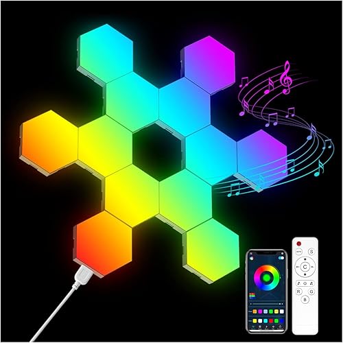 OJQ Paquete de 8 luces hexagonales de pared LED  Aplicación inteligente RGB hexagonal modular para juegos de música con paneles de forma de panal de disponible en Yaxa Colombia