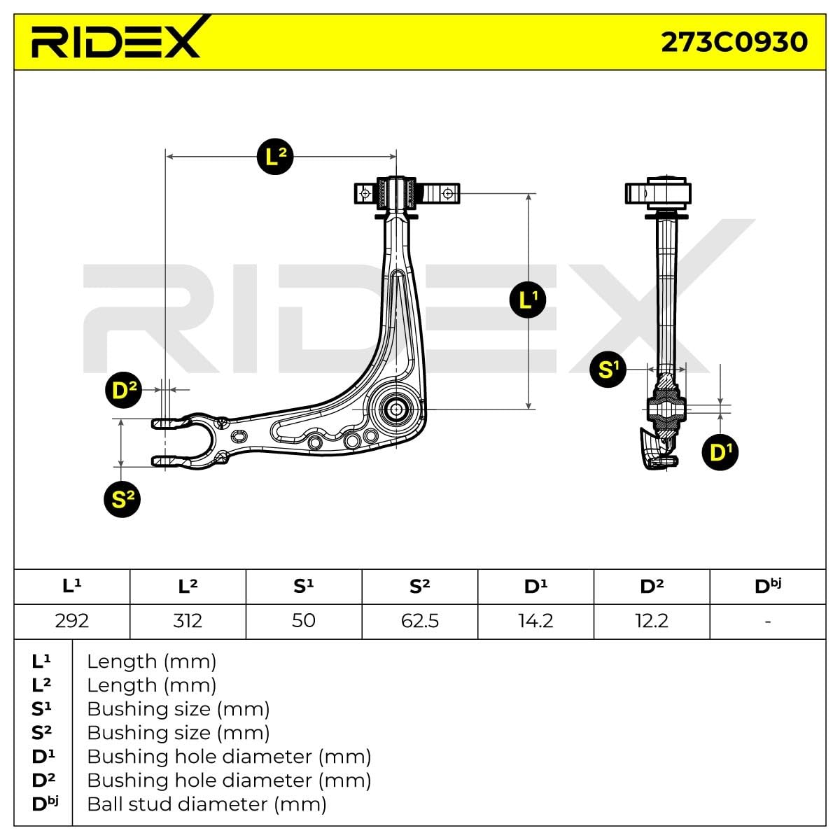 RIDEX 273C0930 Barra oscilante de suspensión de ruedas Delantero Derecha con soporte con apoyo de caucho Compatible con CITROËN C5 III Familiar RW