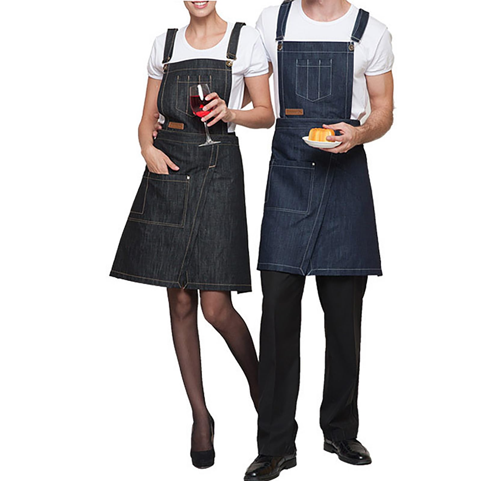 Tablier de cuisine en denim unisexe avec dos croisé réglable avec poches pour chef cuisinier peinture