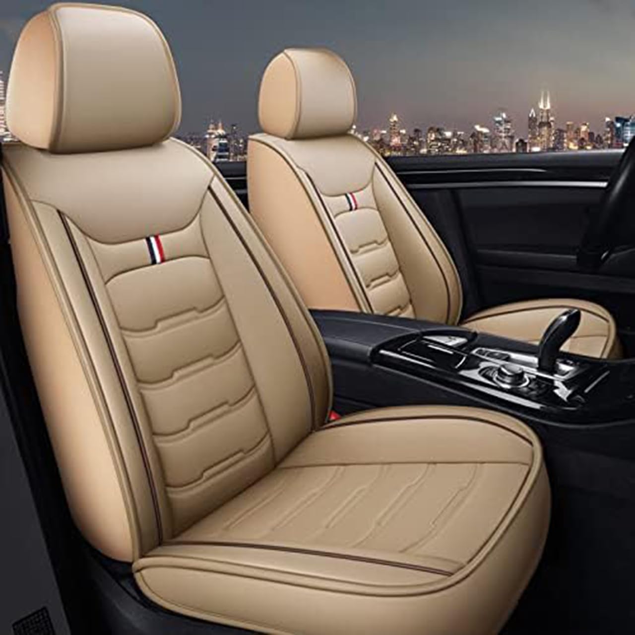 Coche Juegos Cubreasientos Universal para Mini R50 R56 F55 F56 R52 R53 R57 F57 JCW/One/One D/Cooper,Cuero Delanteros Traseros Fundas Asiento Completo Protectores Cómodo Accesorios,B/Beige