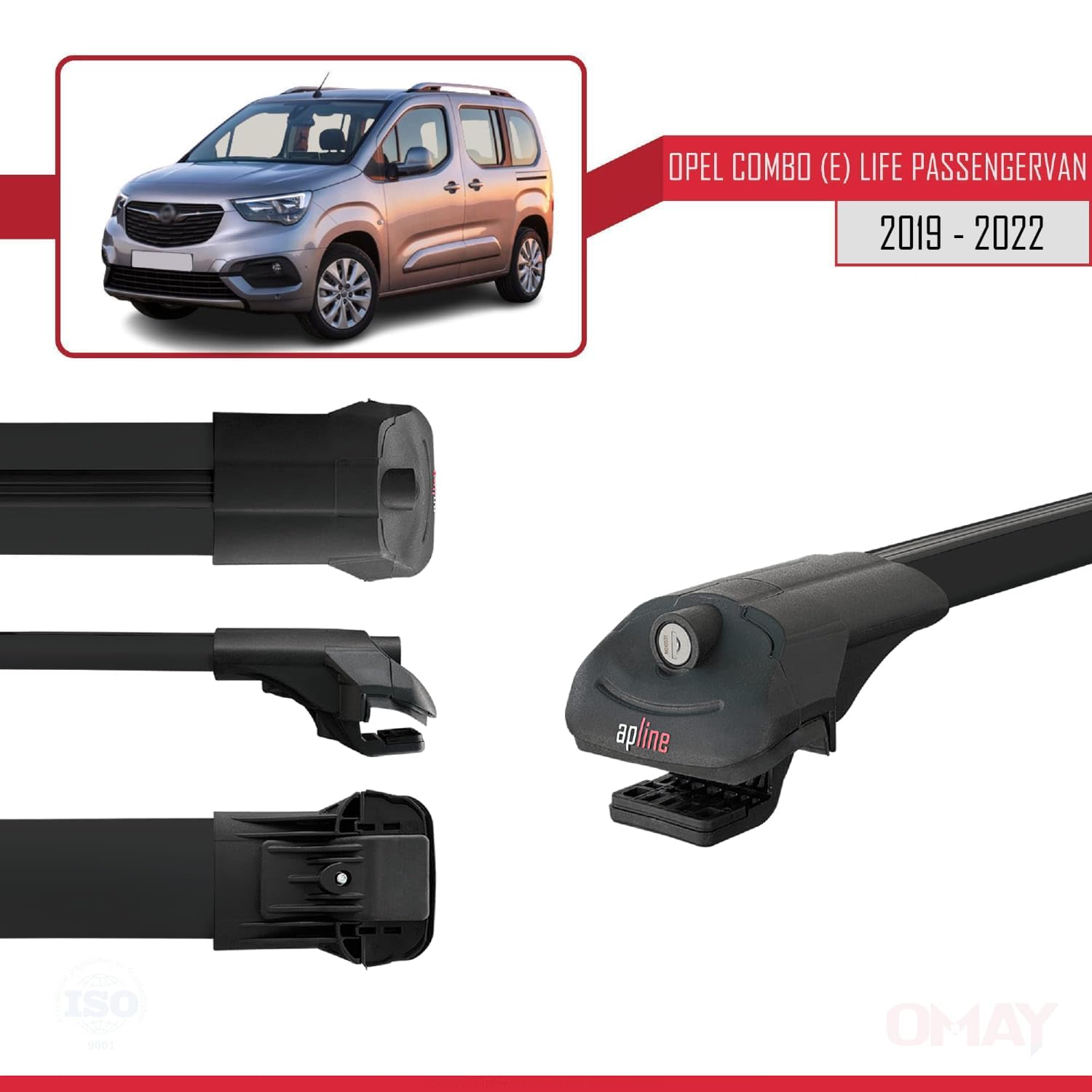 Omay Kompatybilny z Opel Combo (E) Life PASSENGERVAN 2019-2023 Bagażnik dachowy ACE-1, bagażnik dachowy, czarny