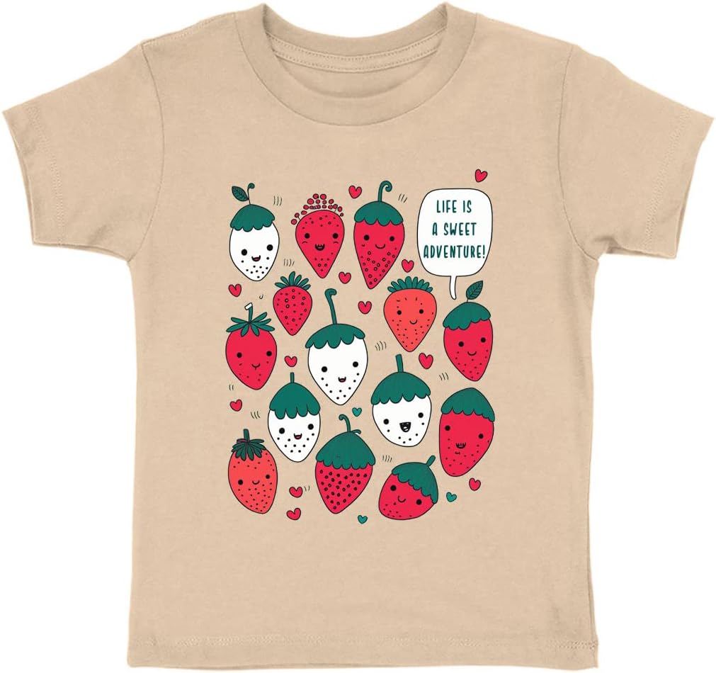 Sweet Adventure Toddler T-Shirt - Strawberry Pattern Kids' T-Shirt - Quotes Print Tee Shirt for Toddler