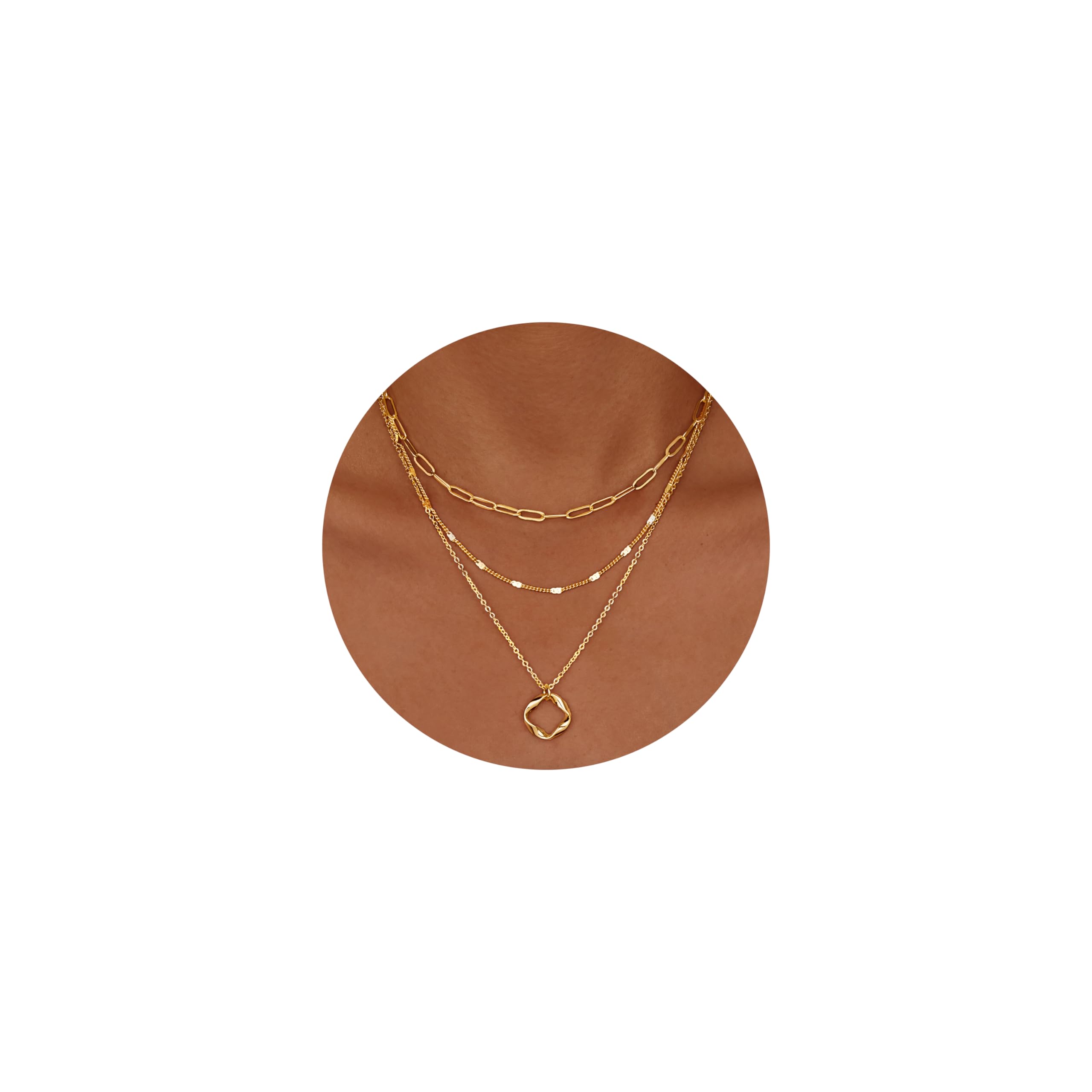Layered Gold Necklaces for Women,Stackable Dainty 14K Gold Silver Plated Trendy Circle Paperclip Pendant Choker Necklace,Small Open Love Heart Diamond Chain Jewelry Set Gifts for Women
