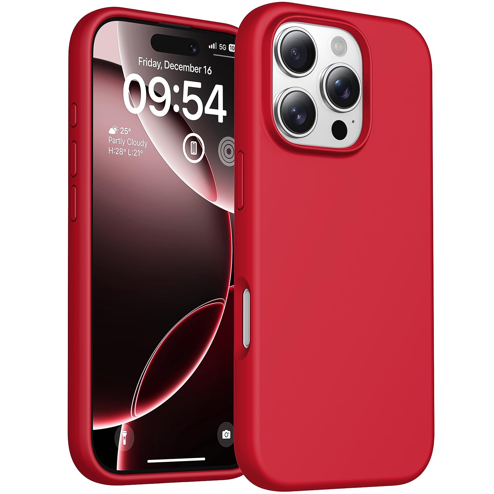 TOCOL für iPhone 16 Pro Hülle Silikon, Stoßfest rutschfest Anti-Fingerabdruck Kratzfest Handyhülle für iPhone 16 Pro Case, Rot