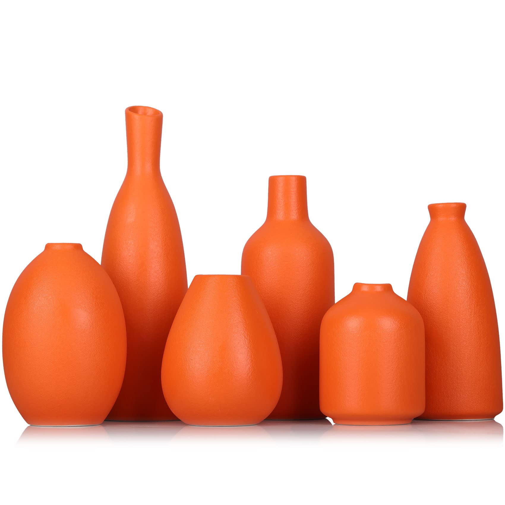 Orange Keramik Knospen Vasen Set von 6, Bauernhaus Dekor, Kamindekor, Kaminsims & Regal Dekor, Heimdekoration für Wohnzimmer, Eingang, Badezimmer & Büro, Couchtischdekoration, Knospenvasen in Bulk
