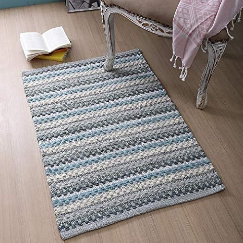 THE BEER VALLEY Area Rugs 2x3'- Aqua Combo in Chenille Yarn with Soft Absorbent,Handmade from Cotton, Unique for Bedroom, Living Room, Kitchen, Nursery and More,Entry Way Rug,Kitchen Rug Cover