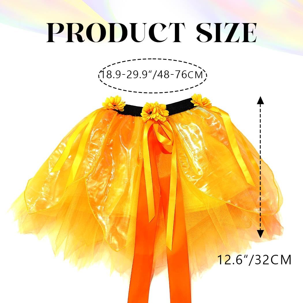 REETAN Light up Fairy Tutu Skirt Sparkly Orange Flower Layered Tutus Festival Ballet for Dance Costume (US, Alpha, One Size, Regular, Orange)
