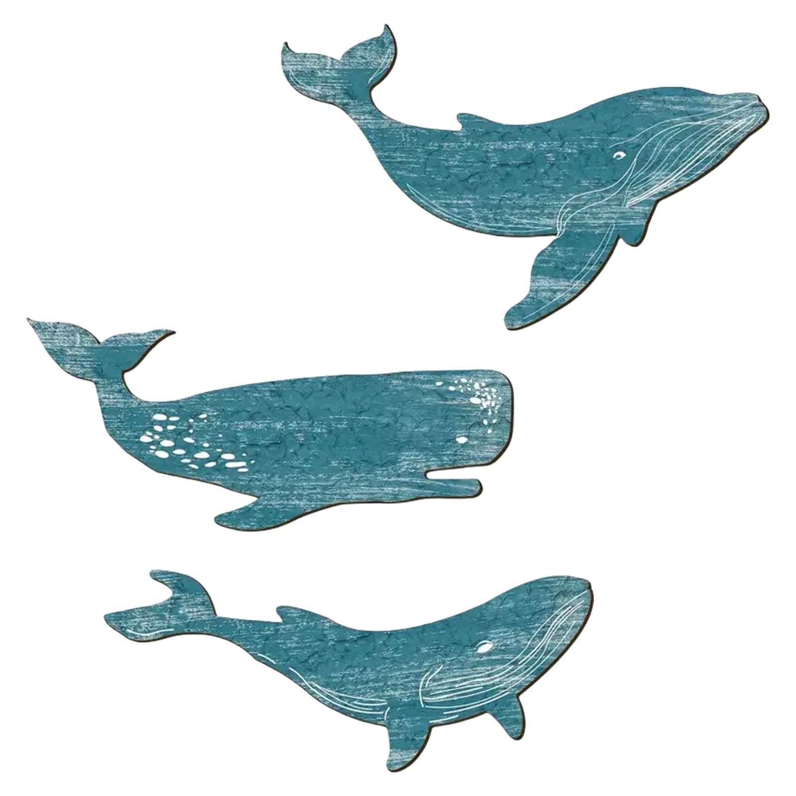 Obotsnoi 3 Piece Wooden Whale Wall Hangings Sculptures Coastal Themed Home Accent Ornaments for Bathroom Living Room Decors Blue Whale Wall Hanging Craft