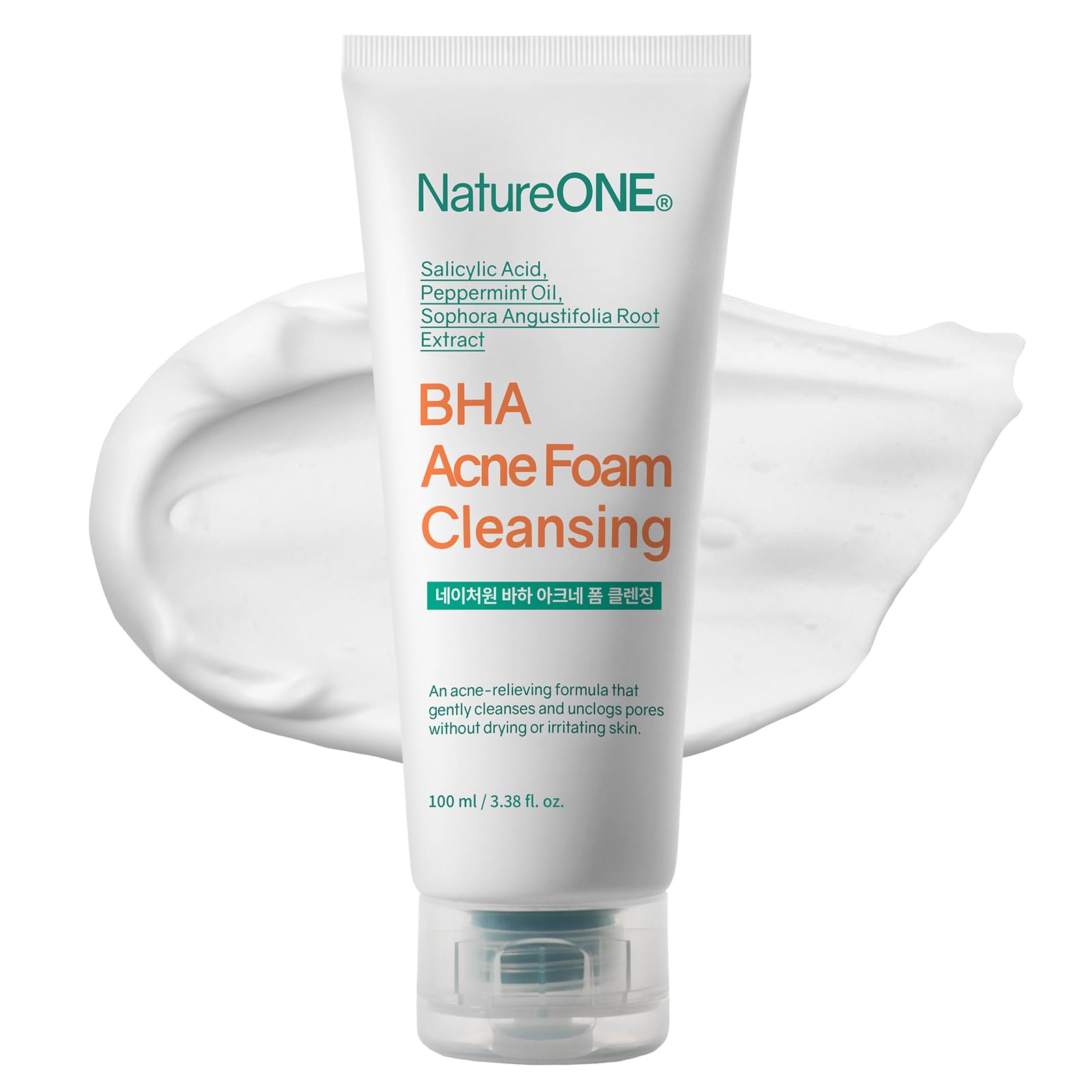 NATUREONE BHA Acne Foam Cleansing, Acne Face Wash, Salicylic Acid for Acne Prone Skin, Exfoliator, Sebum, Blackhead Remover and Dead Cells, Foaming