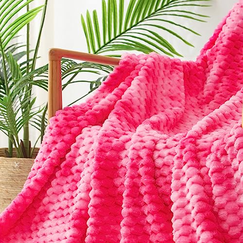 Image of Exclusivo Mezcla Queen Size Fleece Blanket for Bed, 90x90 Inches Stylish Jacquard Velvet Soft Blanket, Fuzzy Cozy Lightweight for Winter, Tie-dye Hot Pink