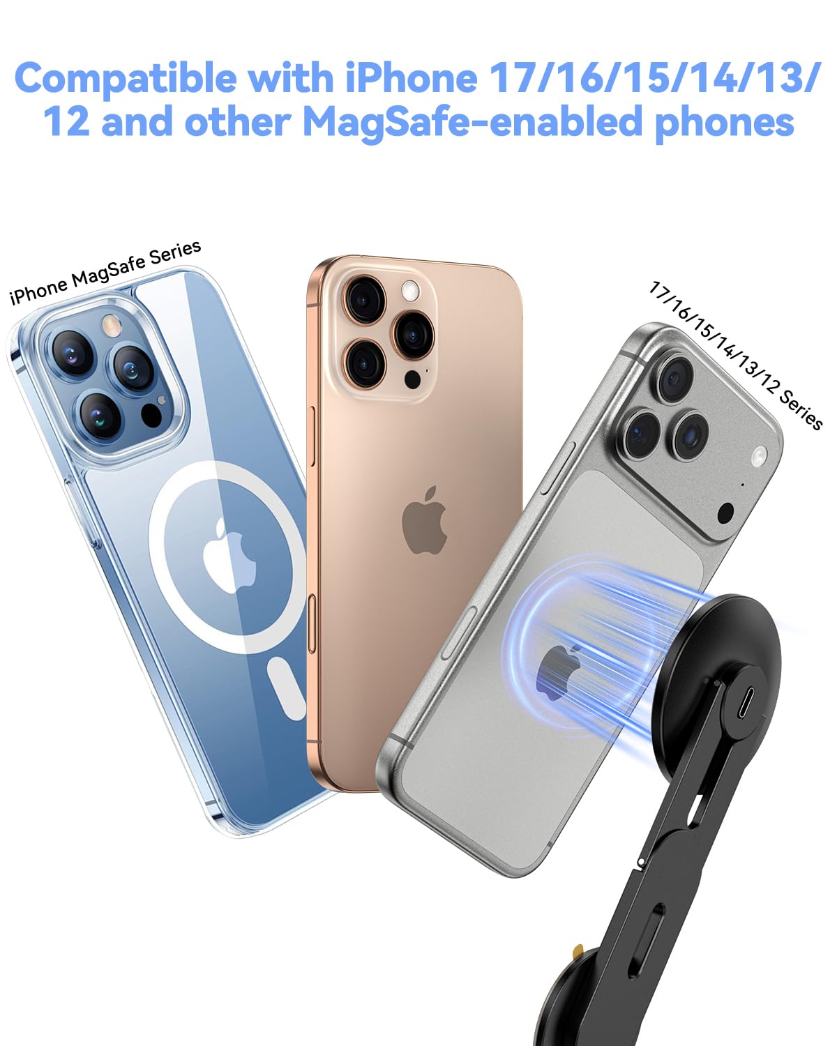 CloudValley Magnetischer Laptop Handy Ständer, 15W Schnellladegerät, 3Dimensionale Verstellbare Kamera Übergabe Zubehör Halterung für iPhone, Faltbarer Halterungsbügel für Tesla PC Monitor, schwarz