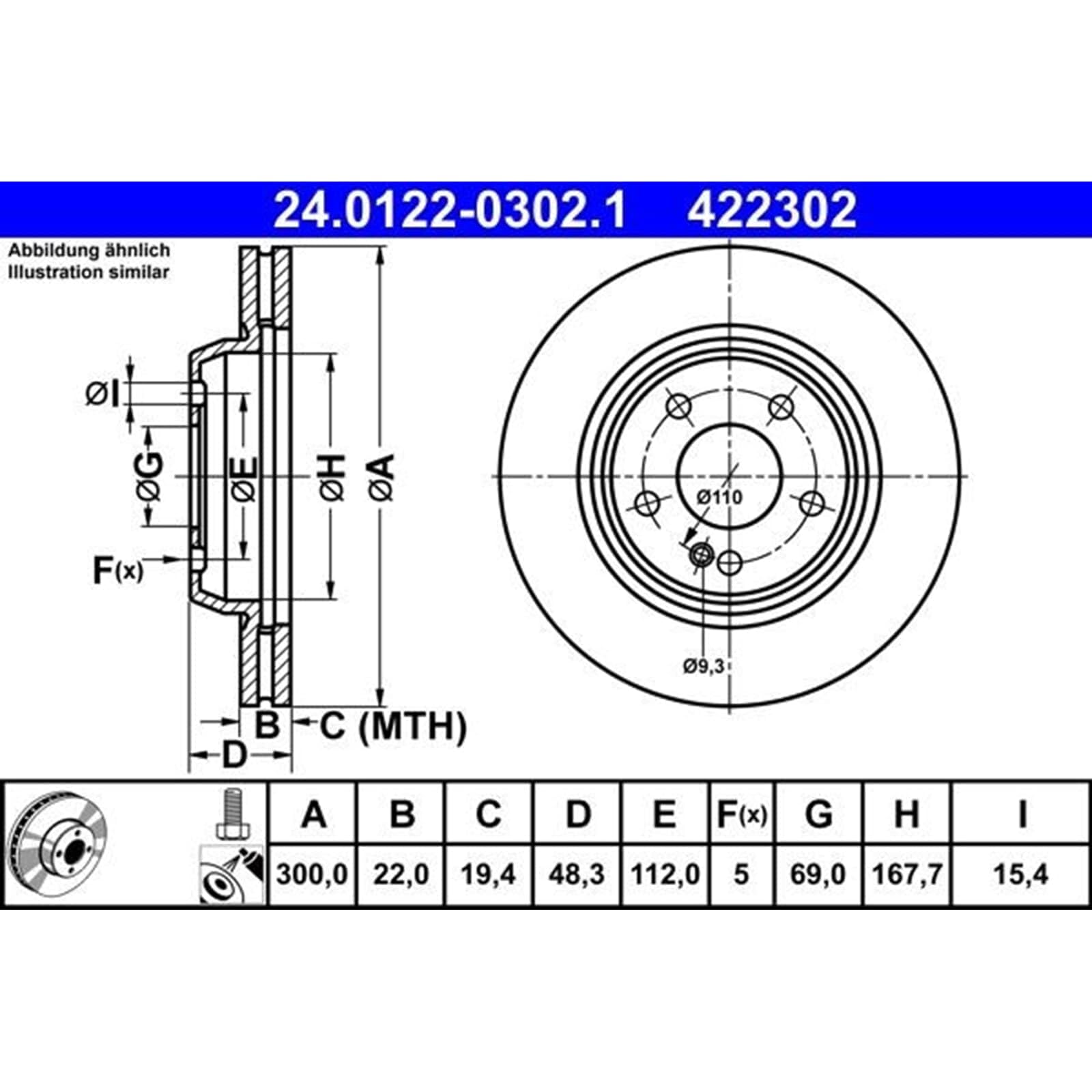 ATE Bremsscheiben + Beläge vorne + hinten | 24.0132-0300.2 + 24.0122-0302.1 für E-Klasse W213 S213 A/C238