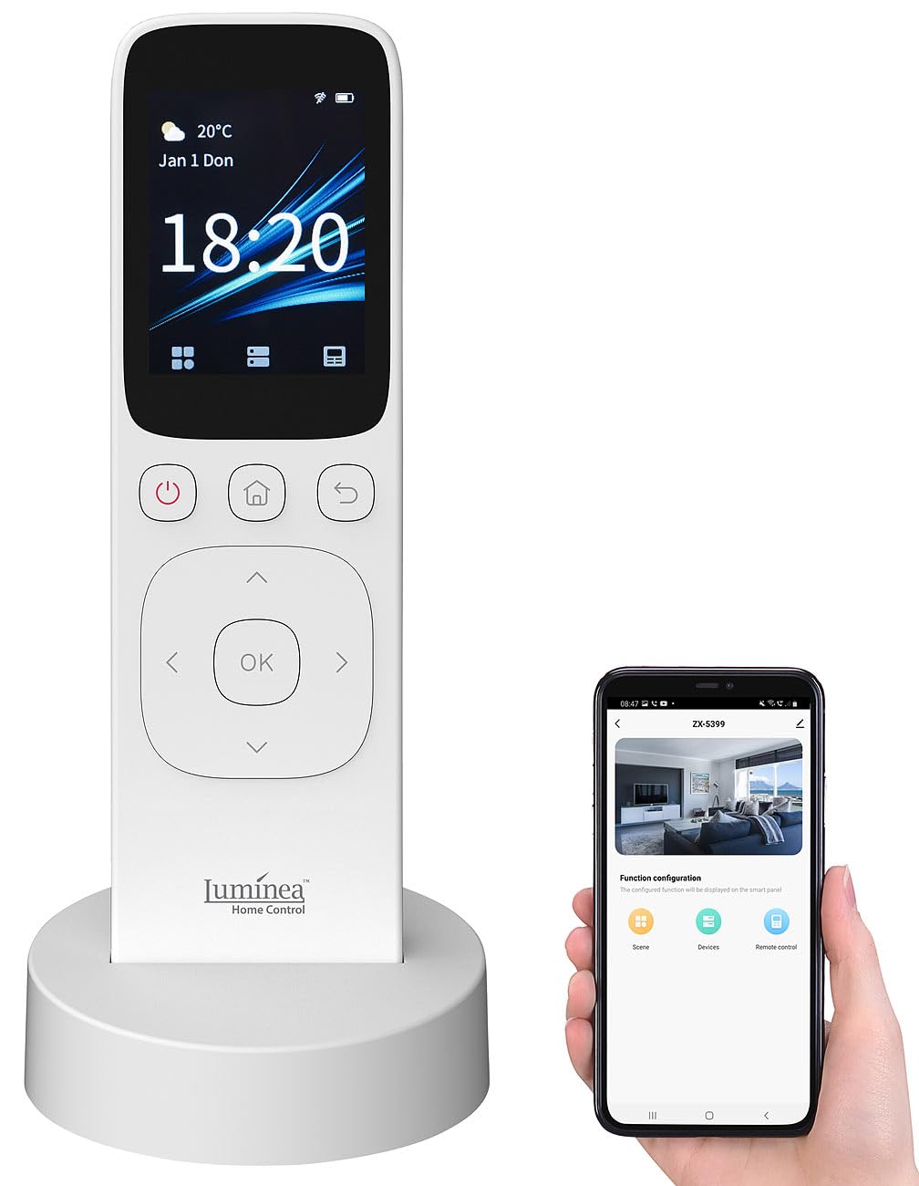 Luminea Home Control Smart Home Fernbedienung: 2in1-WLAN- und IR-Touch-Fernbedienung für ELESION-Szenen, Hifi & Co. (Universal Touch, Programmierbare, Sat)