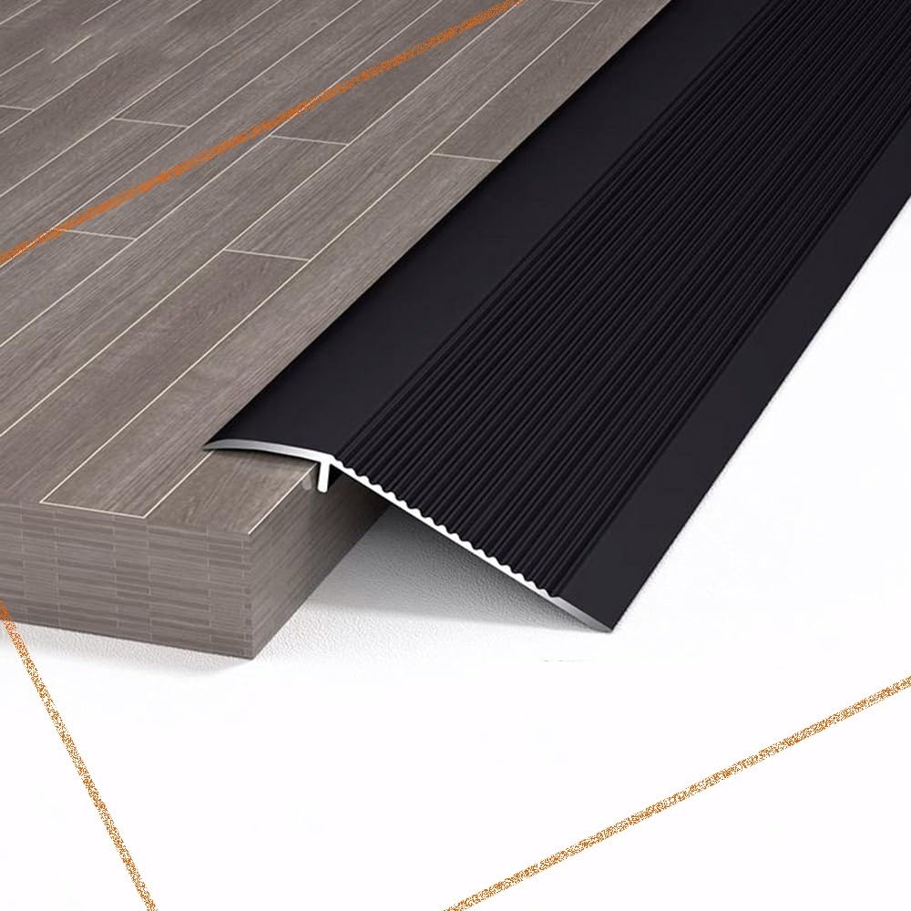 Threshold Ramps for Doorways, Aluminum Floor Transition Strip 35.4in Flooring Transitions, Threshold Reducer Strips for Wood Floors/Tile/Wheelchair(Black)