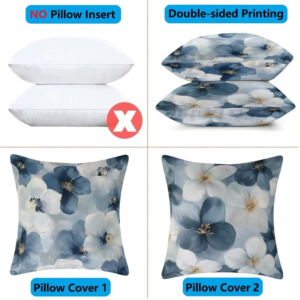 Federe Cuscini Divano 60x60 cm Federe Morbido Copricuscini Blu in Velluto, 2 Pezzi Copri Cuscini per Divano Primavera Quadrati Decorativi Federa Cuscino Fiore per Camera da Letto Soggiorno (IU83)