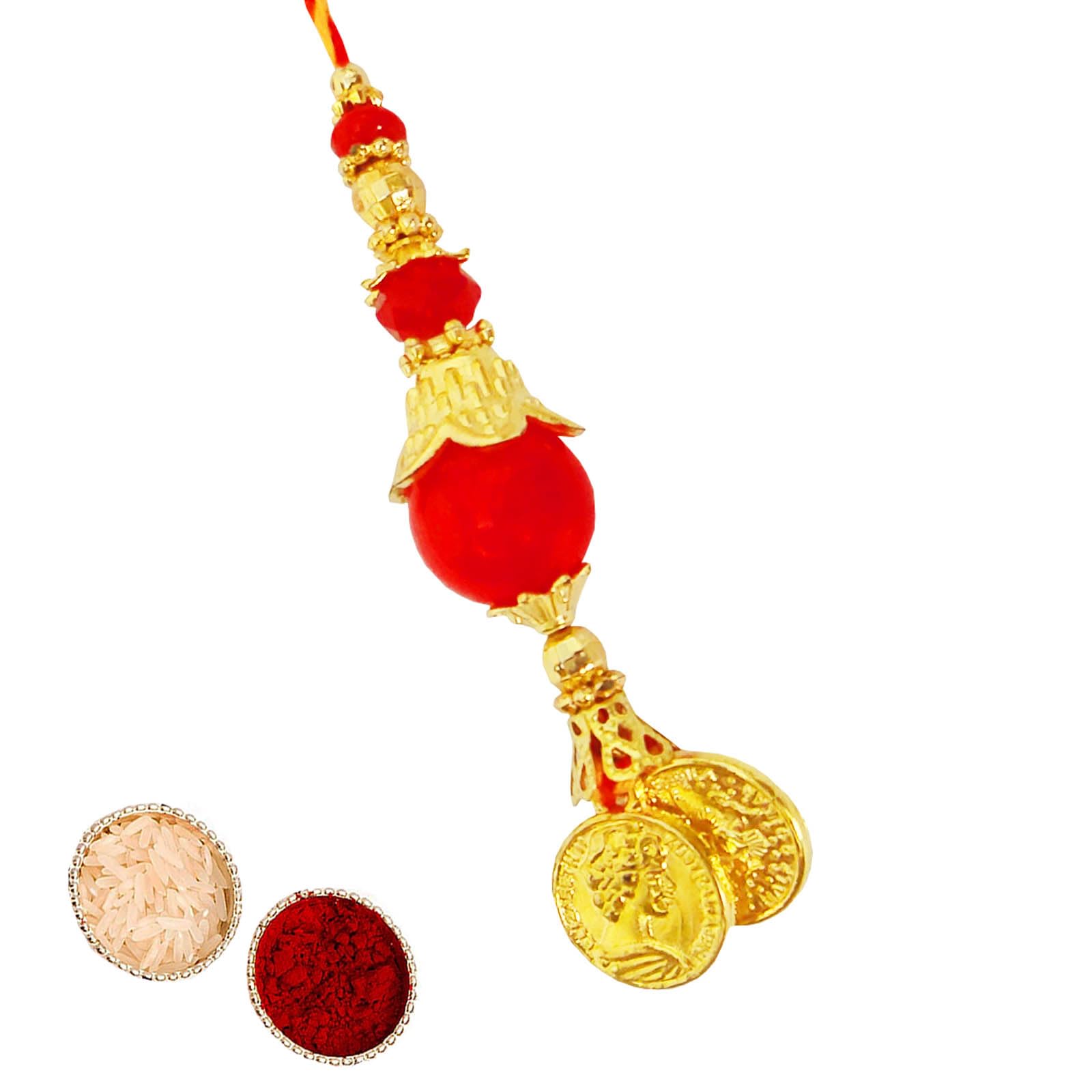 Buyent ® chuda rakhi for bhabhi coin designer rakhi lumba bracelets rakhi for women Raksha Bandhan Moli Bracelet Designer Rakhi for Sister in law Bhabhi Lumba Rakhi with Roli Tilak Pack-image-35