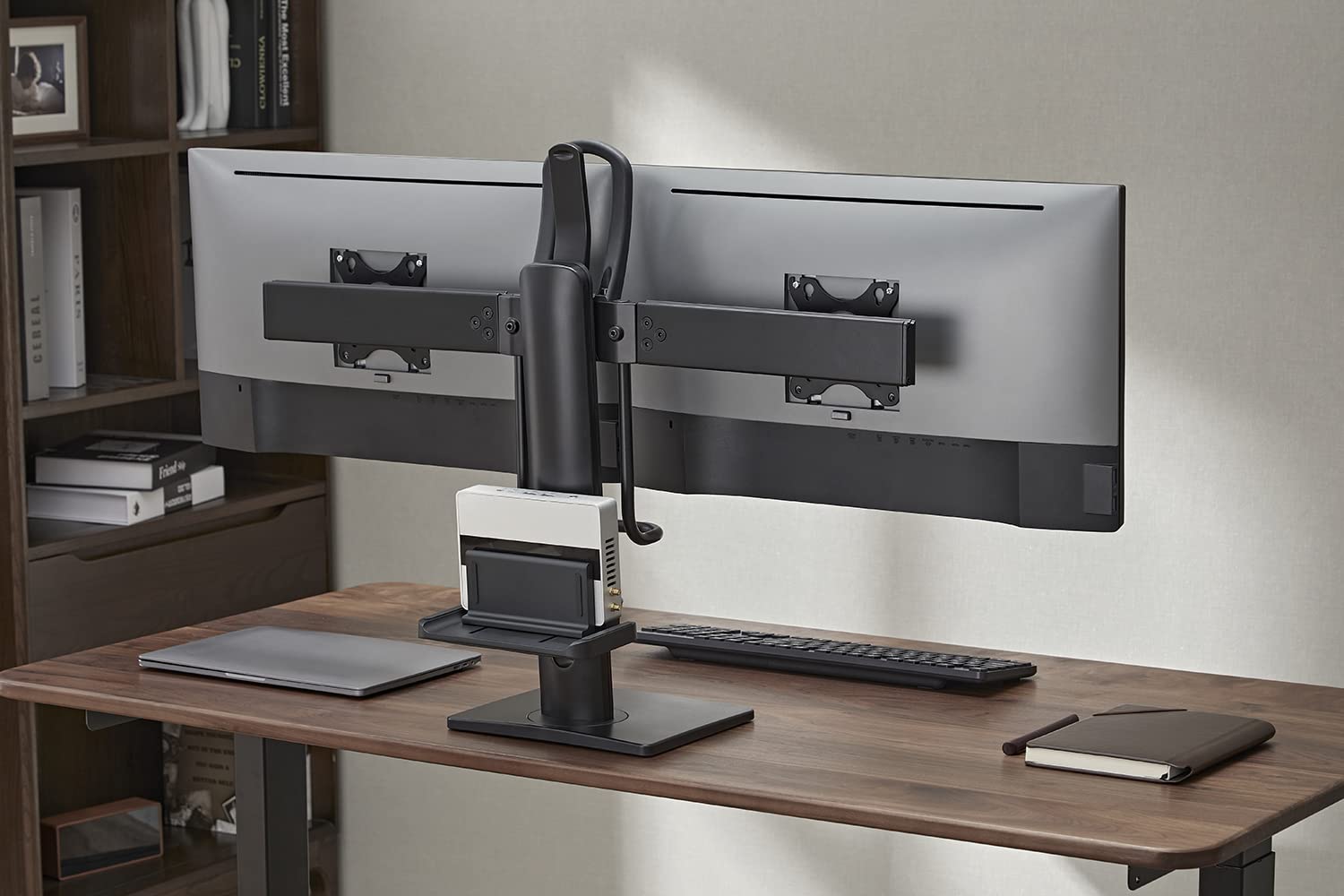 myWall Höhenverstellbarer Tischständer für 2 Flachbildschirme 17" - 27", Belastung 2-6 kg (Pro Bildschirm), VESA