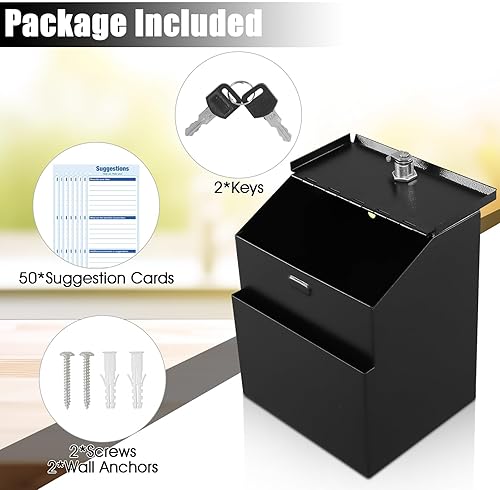 Miniatura 4 de KYODOLED Caja de sugerencias con cerradura y ranura, caja de metal montada en la pared con 100 tarjetas de sugerencia gratis, caja de donación y
