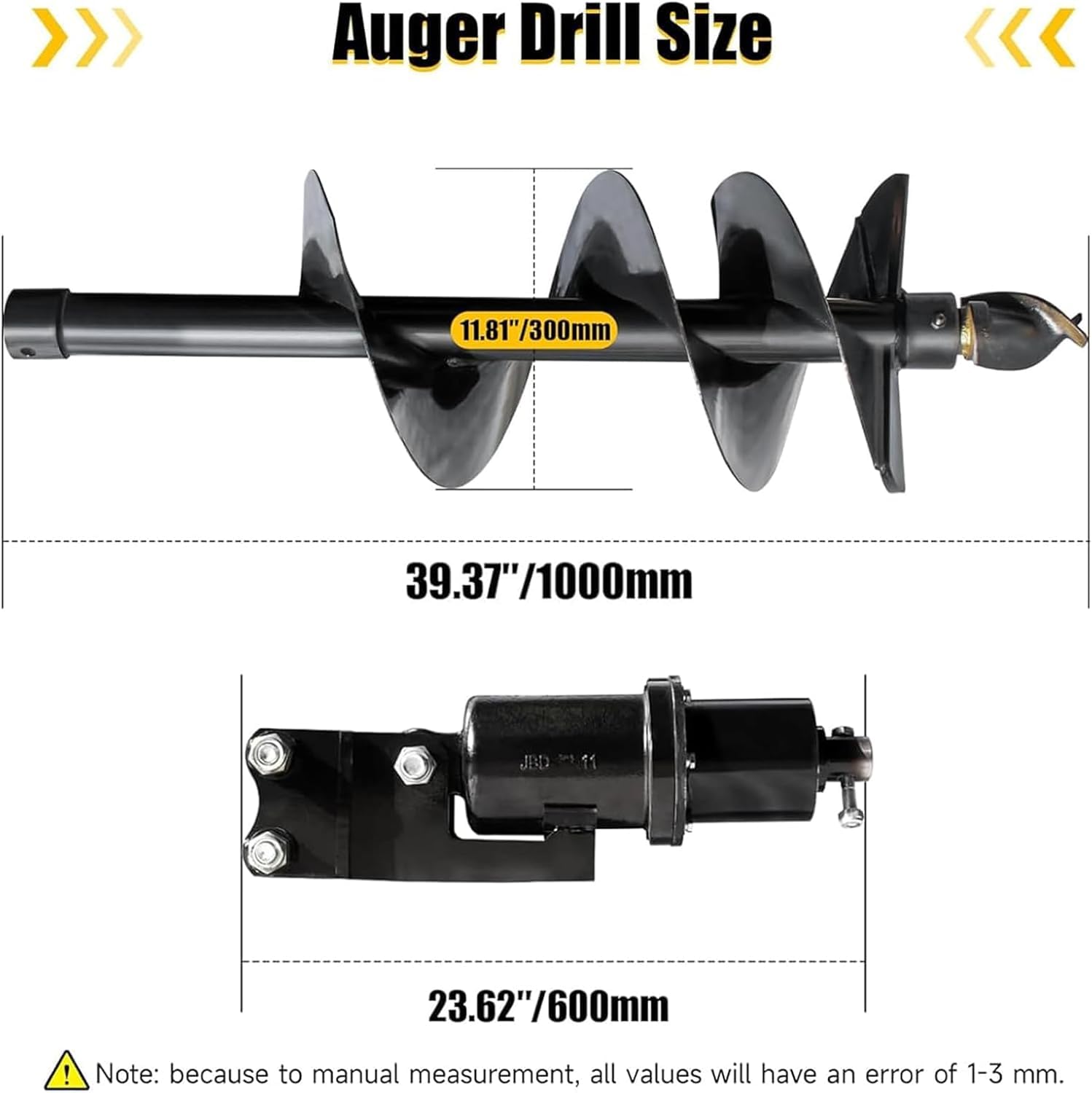 Minibagger Erdbohrer für 800 – 2000 kg Bagger, Hydraulisch Angetrieben, Minibagger Aufsatz Schneckenbohrer Erdbohrerdurchmesser 15 cm/ 20 cm, zum Bohren von Löchern und Graben von Pfählen (30CM) | Erdbohrer ab DE-Lager inkl. Entladeservice. 1000mm Tiefe.