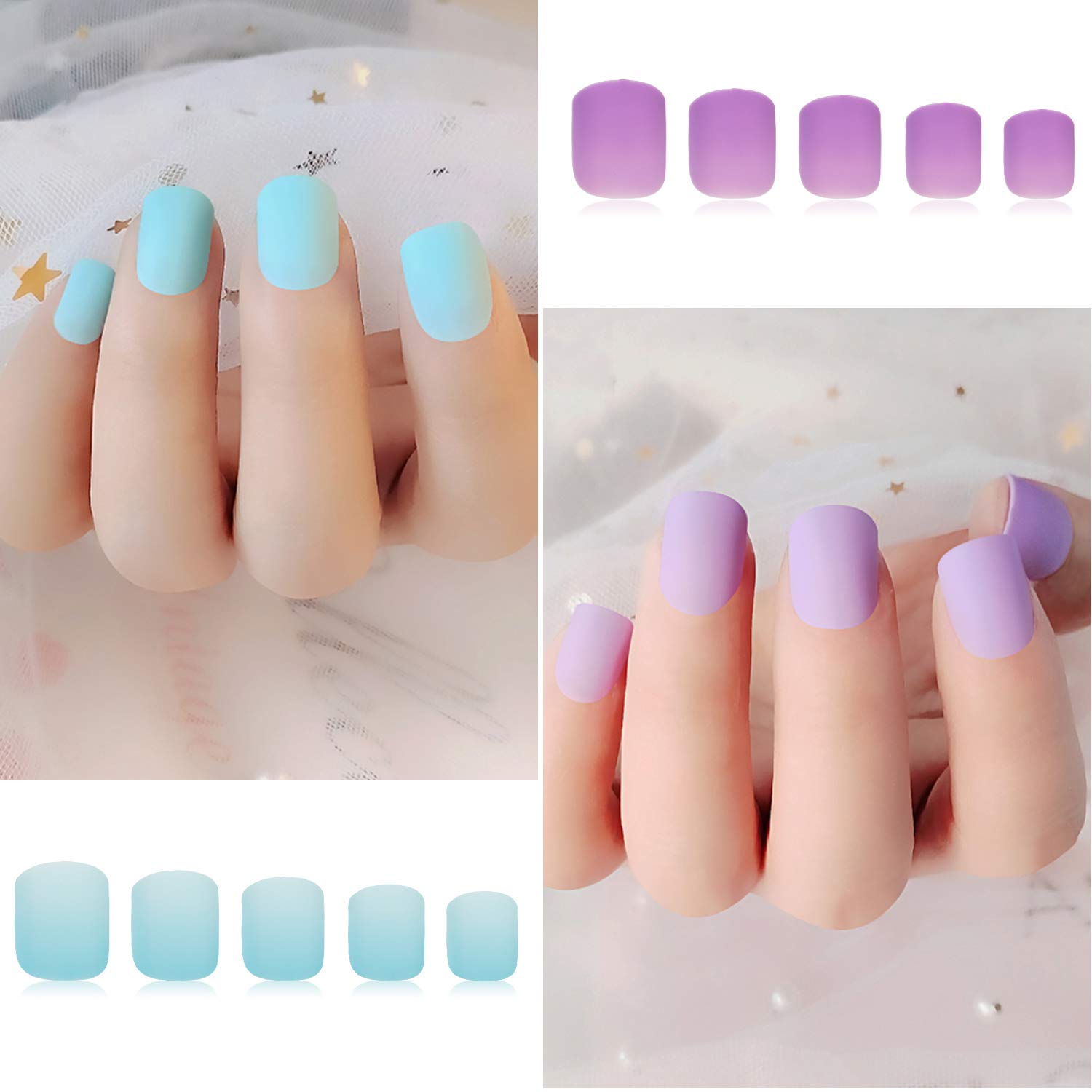480 Pieces 20 Colors Short Square Matte False Nails Full Cover Fake Nails Artificial Acrylic Nail Design Tips with for Women Girls Nail Decorations
