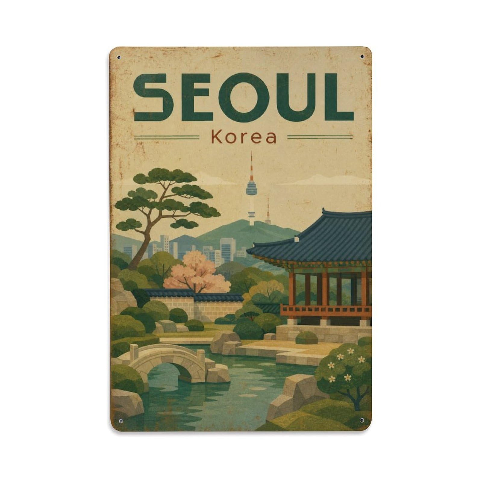 Heritage Seoul Korea Palace Courtyard Travel Metal Tin Sign