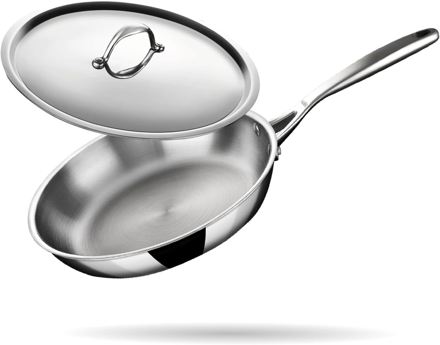 Stahl Triply Stainless Steel Pan | Stainless Steel Frying Pan with Lid | Fry Pan with Induction Base| Artisan 4424, Dia 24 cm, 1.8L (Serves 6 People)