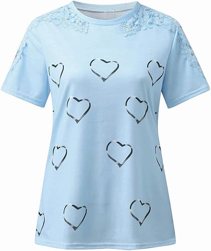 Miniatura 3 de Camisetas de manga corta de encaje para mujer, sexy, elegante, floral, cuello redondo, elegante, casual, ajuste holgado