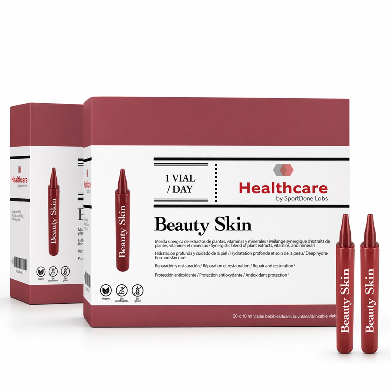 Complemento Alimenticio Piel Radiante – Hidratación, Ácido Hialurónico, Aloe Vera, Hibisco y Coenzima Q10 – 2 Packs de 20 Viales Bebibles de 10ml para Piel Más Firme, Hidratada y Luminoso (40 x 10ml)