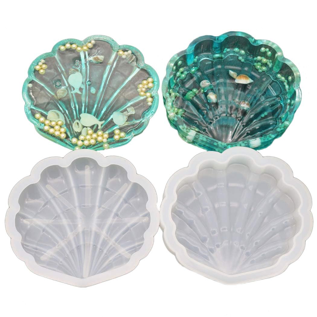 RKPM HOMES Storage Box Resin Mold with Lid I 3D Seashell Shape Silicone Epoxy Casting Jar Mould I for DIY Handmade Crafts Ornament Boxes Jewelry Cosmetic Organizer Ring Trinket Container Home Décor-image-12