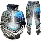 famesale Divertido Chip Electrónico Impreso en 3D Conjunto de Chándal para Hombre Casual Sudadera con Capucha + Pantalones 2pcs Set Oversized Pullover Sweatpants Moda Ropa de Hombre
