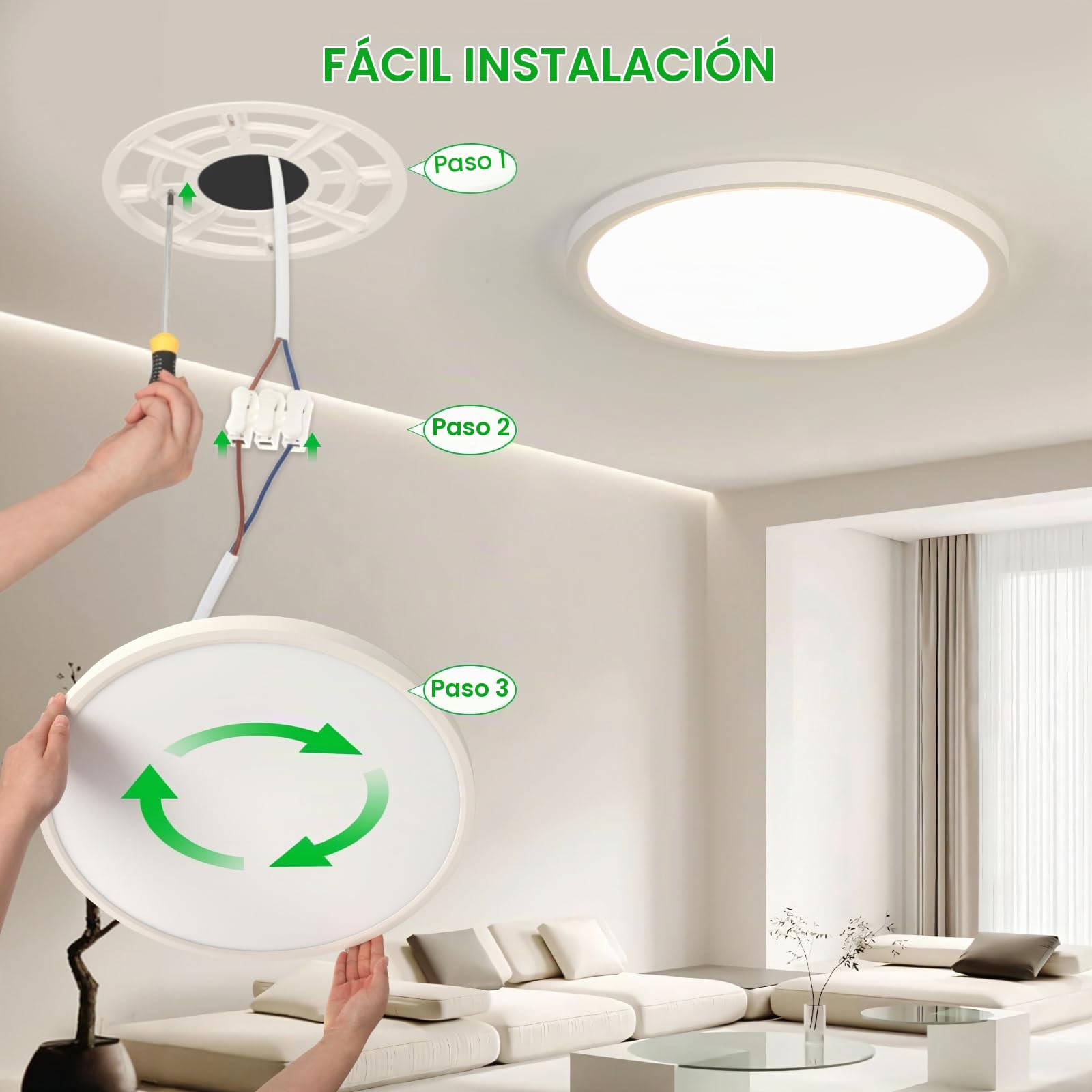 OTREN Plafon LED Techo Regulable 52W 50CM con Mando, Modo Nocturno y Memoria, 3000K–6500K, IP44 Impermeable Lámpara de Techo para Dormitorio, Salón, Cocina y Baño