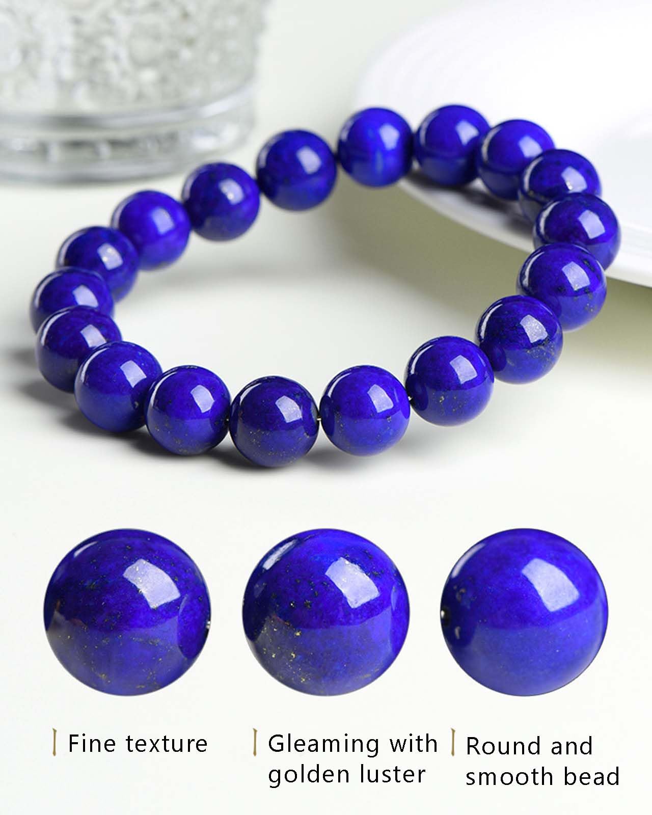 Pulsera de Cuentas Redondas Hechas a Mano de lapislázuli Natural