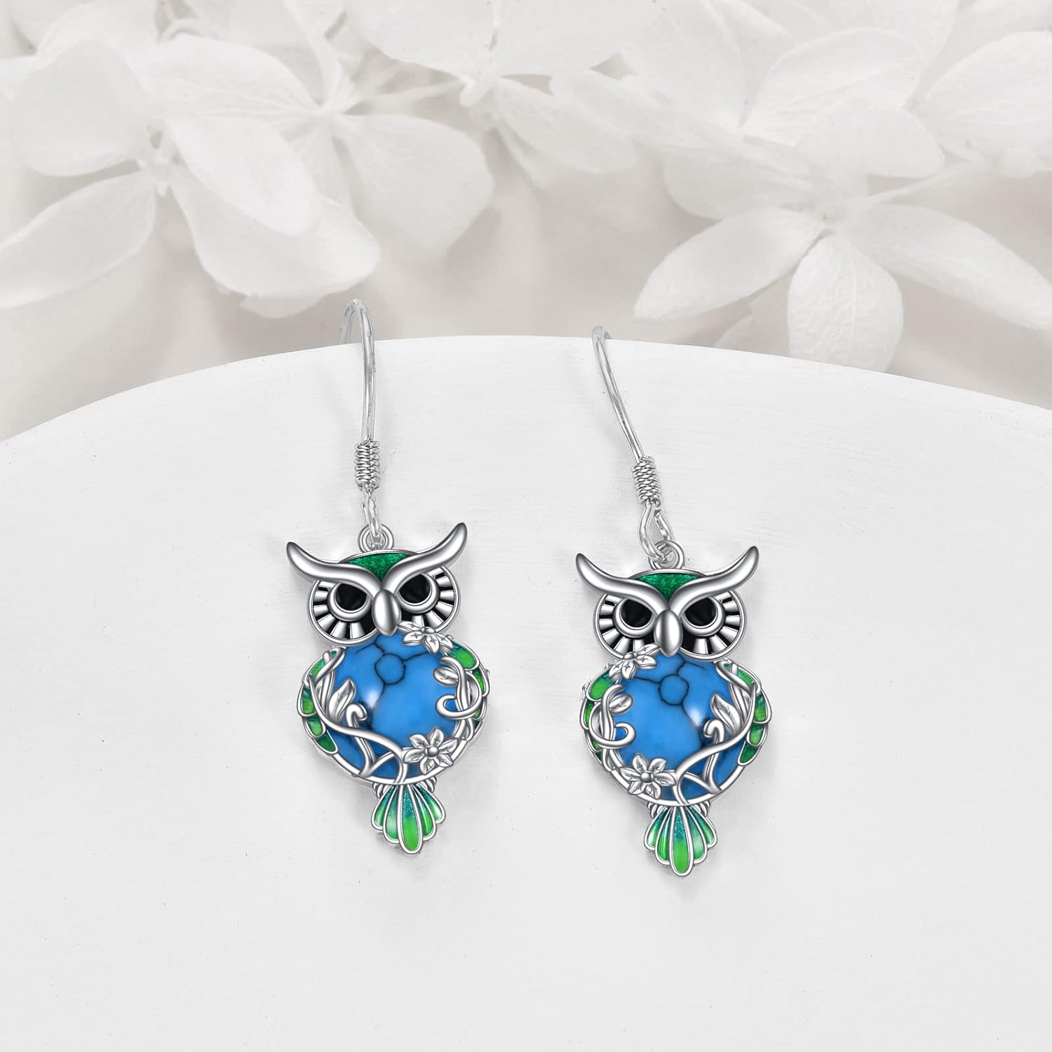 Owl Earrings for Women Sterling Silver Moonstone/Black Onyx/Lapis Lazuli/Jade/Turquoise Dangle Leverback Earrings Jewelry Gifts for Women - Image 3