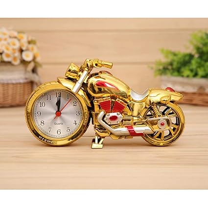 LITTLE BUDDY Office Decor Office Decor Motorbike Desk Alarm Vintage Motorcycle Alarm Clocks Antique Motorcycle Figurine Model Clocks Rustic Art Sculpture Farmhouse Tabletop Decoration (Golden) Clock