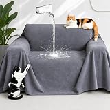 Loiion Protection Canapé Chat, Anti Griffe Chat Canapé, Protege Canape Impermeable, Sofa Cover Antidérapante, Couvre Canapé pour Chiens Chats Animaux,Gris,230x180cm - 1