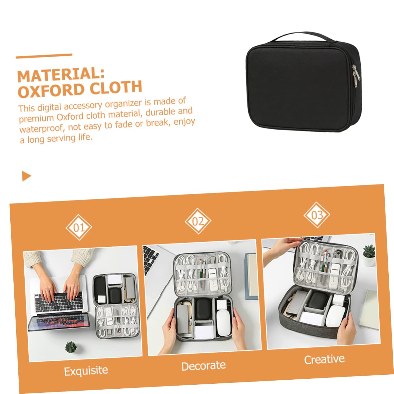 3 Pezzi Organizer Elettronico Oxford per Accessori per Uso Protezione Compatta per Caricabatterie e Facile Trasportare e Utilizzare