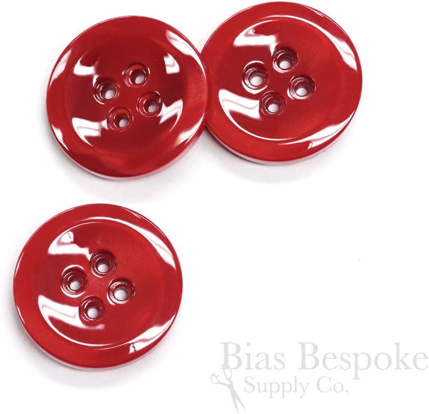 Set of 12 Luminous Red Galalite Buttons in Two Sizes, Made in Italy