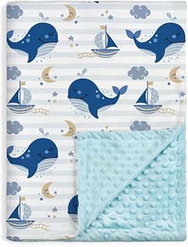 SANDJEST Whale Baby Blanket for Boys or Girl 30x40 - Soft Kids Throw Minky Blankets with Dotted Backing for Babies - Toddler Newborn Nursery Crib Bedding Blanket