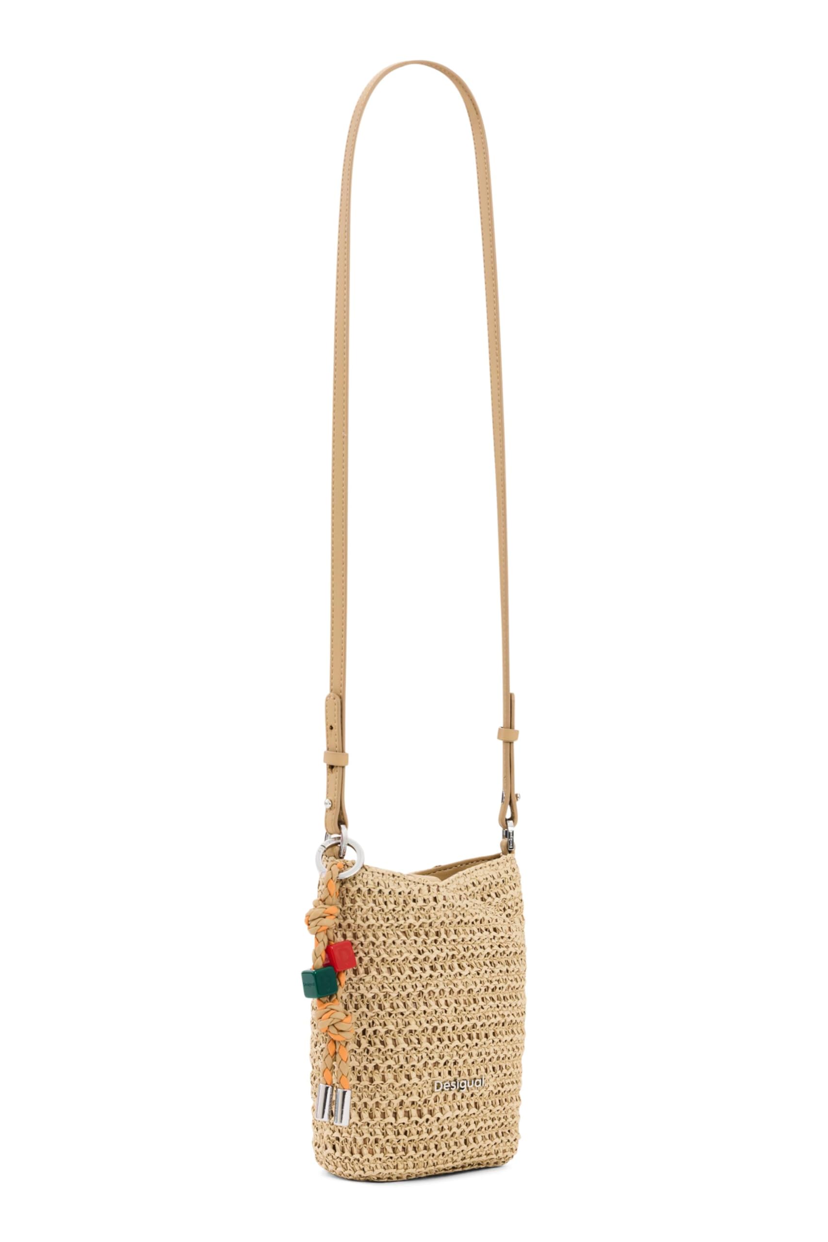 Desigual Natural Umhängetasche Half Logo Raffia Bag Beige